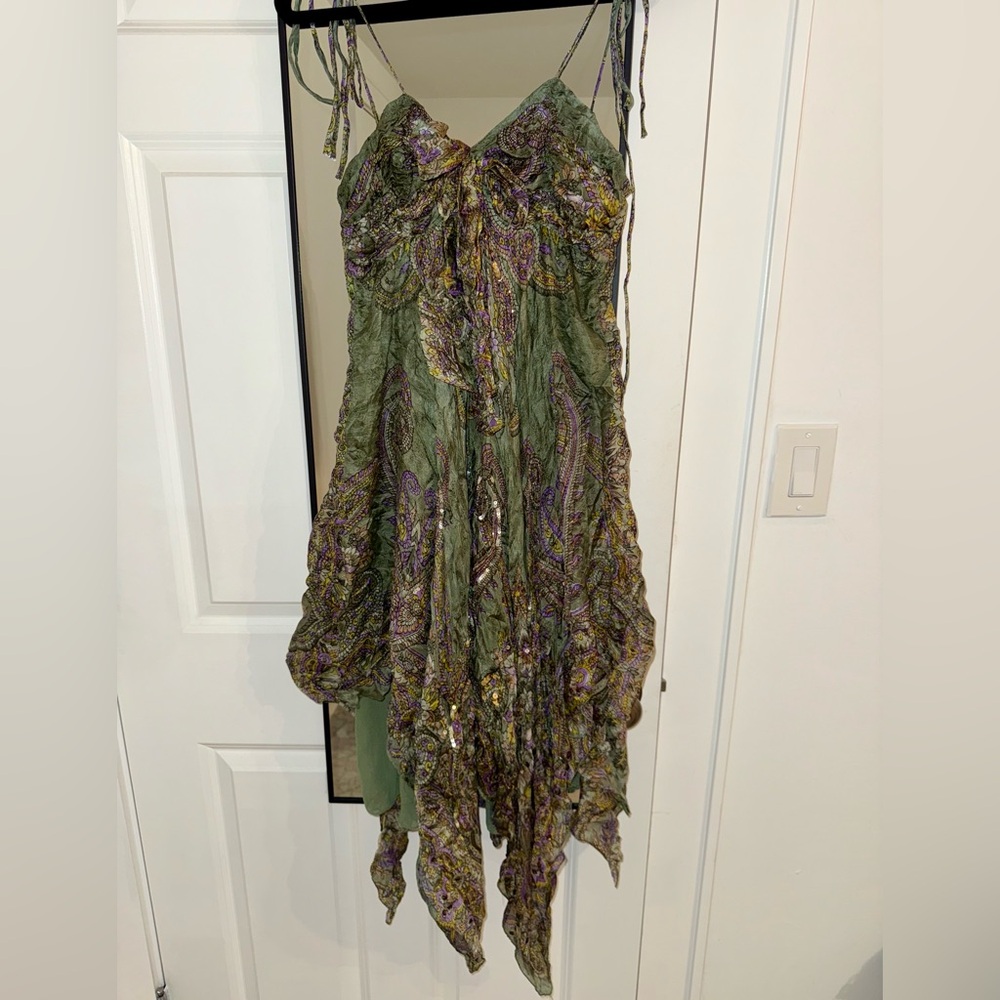 Vintage 90s silk paisley green fairy dress